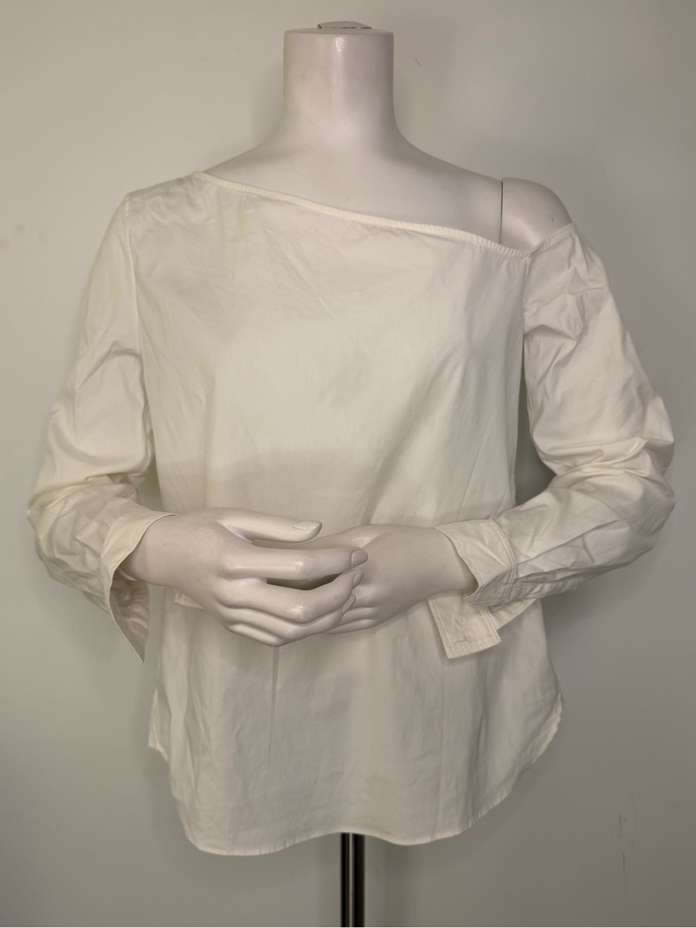 Theory White One-Shoulder Long Sleeve Blouse